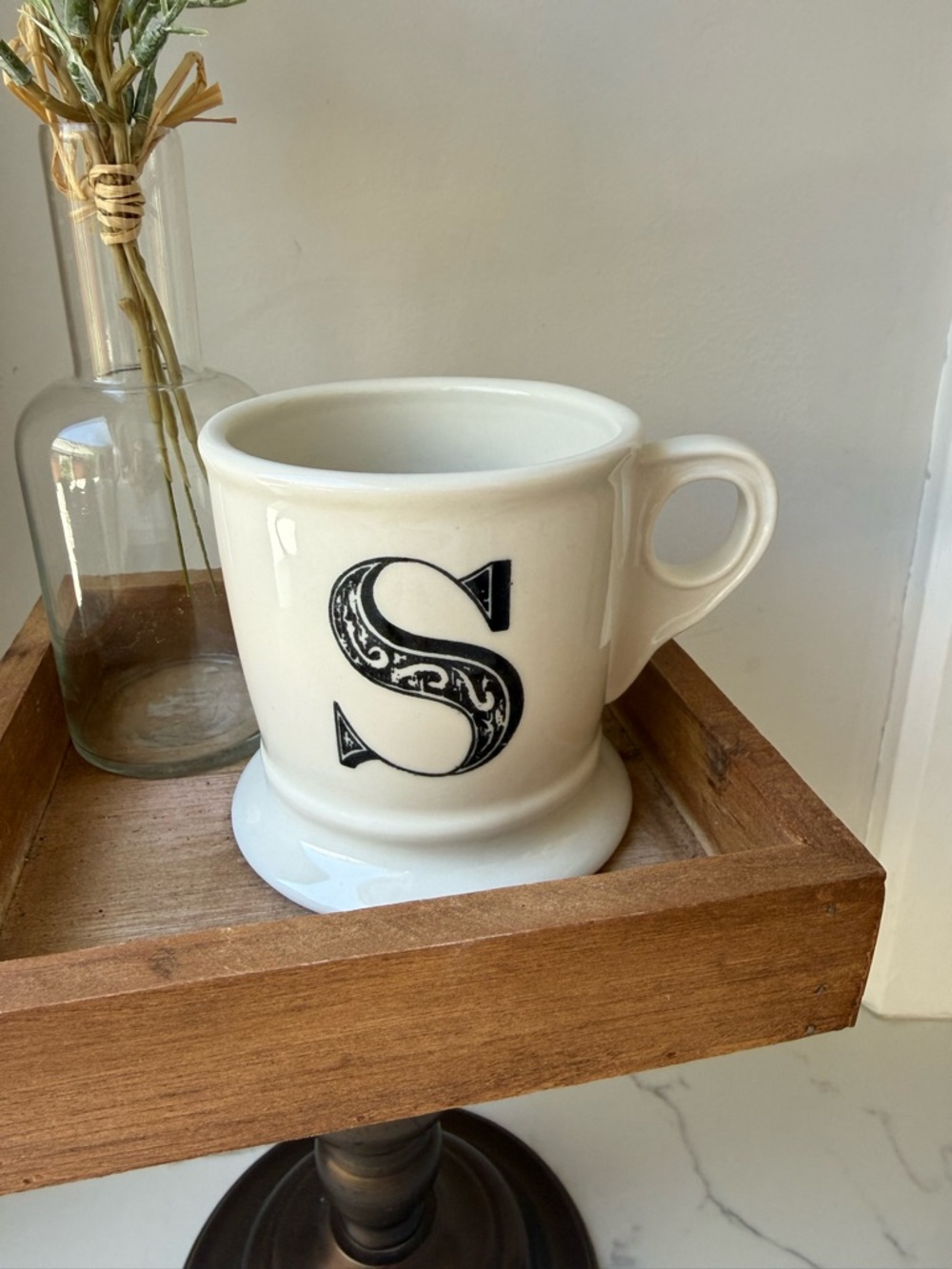 Anthropologie Initial Coffee Mug White/Black Monogram Letter S